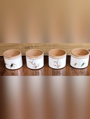 Set of 4 Japanese Floral Teracota Ceramic Planters
